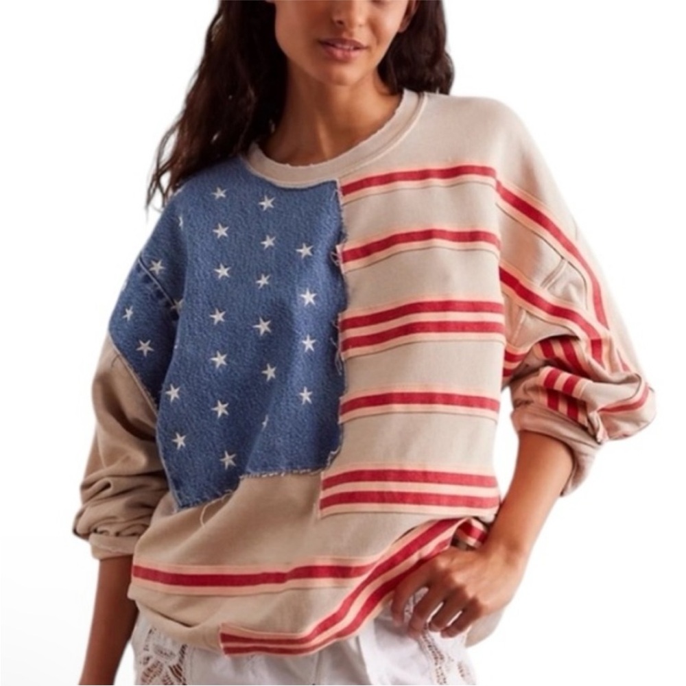 Free People X Tricia Fix Stripes and Stars Pullover
